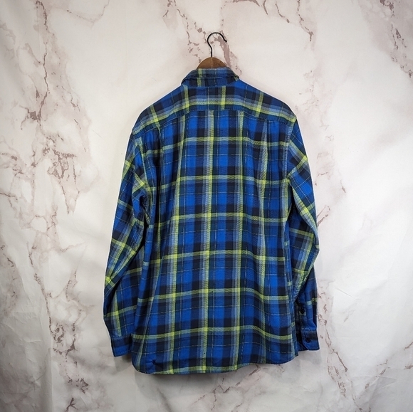 Eddie Bauer Shirt Mens Large Blue Green Plaid Button Up Travex Shacket Jacket - Picture 5 of 12
